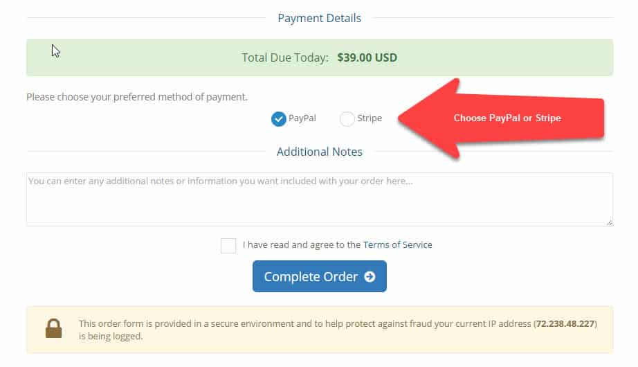 Choose PayPal or Stripe