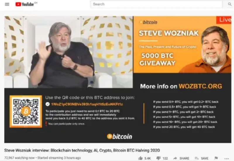 Woz sues YouTube over “bitcoin giveaway” scam videos using his name